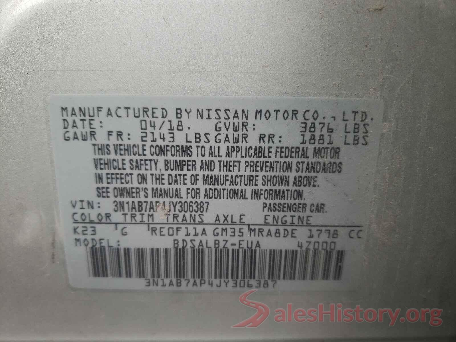 3N1AB7AP4JY306387 2018 NISSAN SENTRA