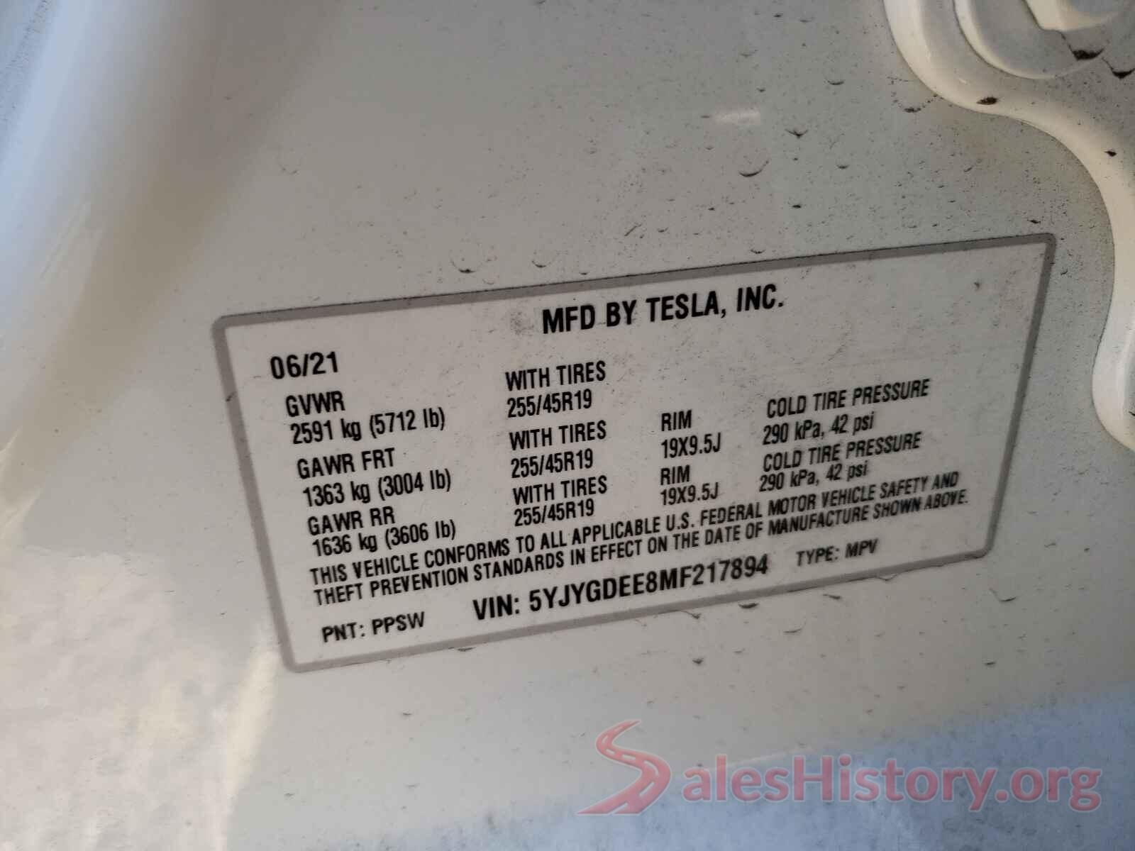 5YJYGDEE8MF217894 2021 TESLA MODEL Y