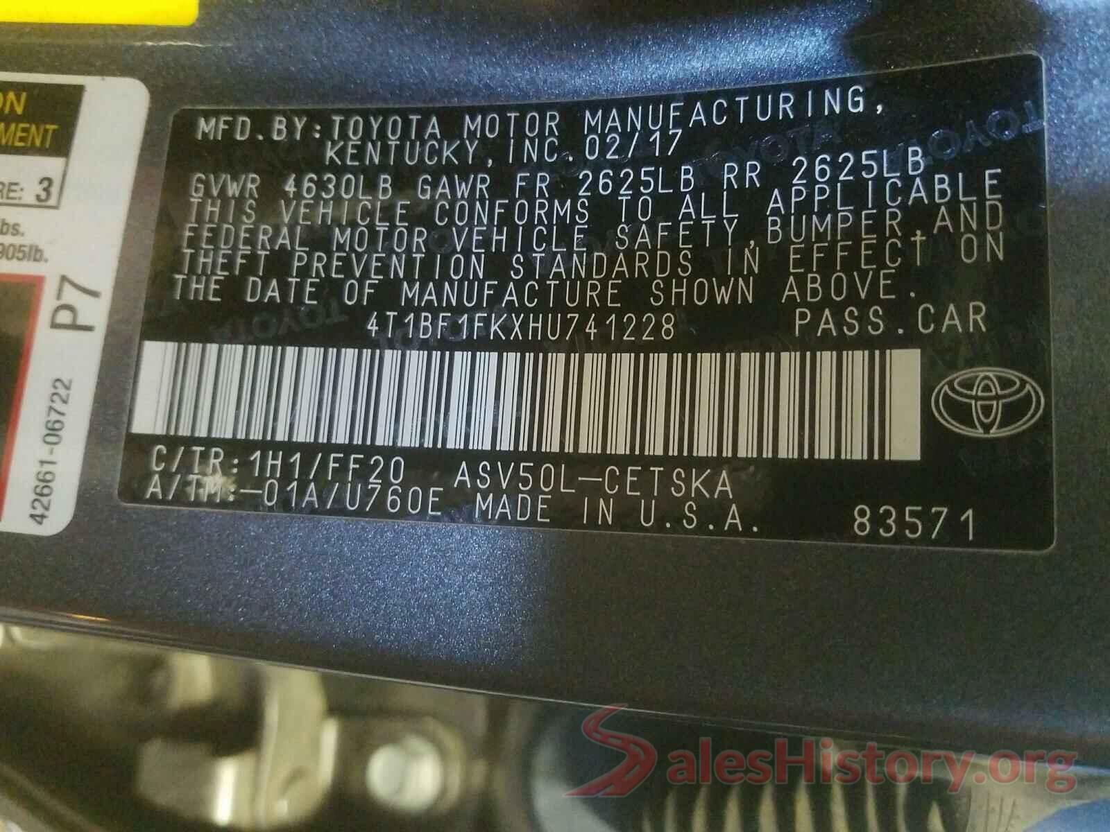 4T1BF1FKXHU741228 2017 TOYOTA CAMRY