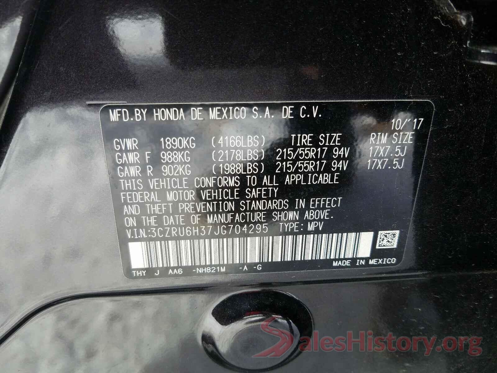 3CZRU6H37JG704295 2018 HONDA HR-V