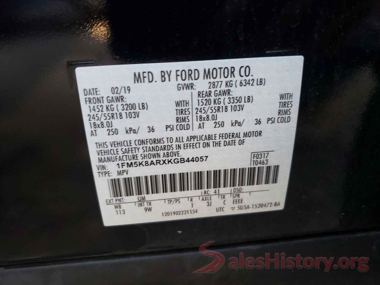 1FM5K8ARXKGB44057 2019 FORD EXPLORER