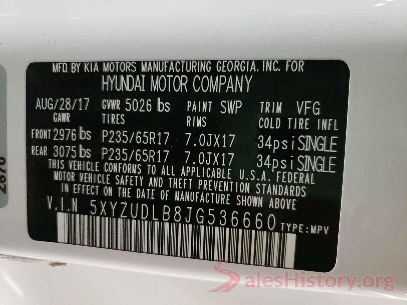 5XYZUDLB8JG536660 2018 HYUNDAI SANTA FE