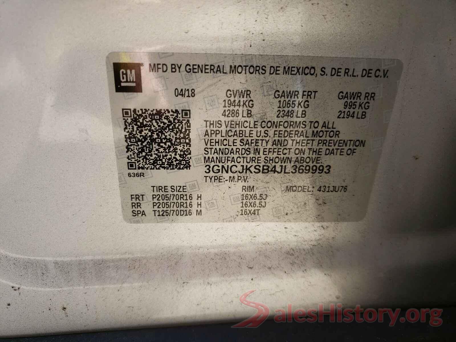 3GNCJKSB4JL369993 2018 CHEVROLET TRAX