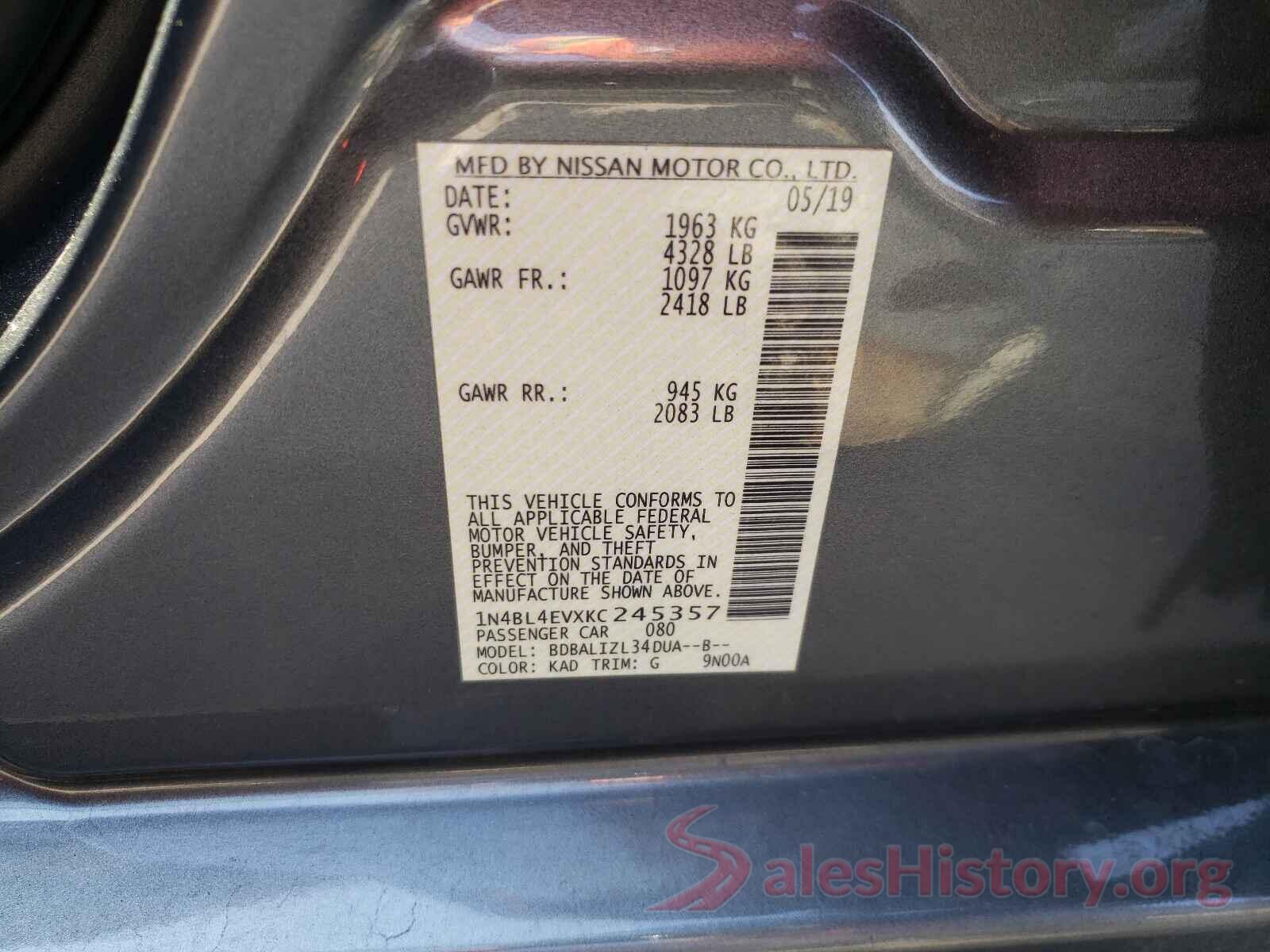 1N4BL4EVXKC245357 2019 NISSAN ALTIMA