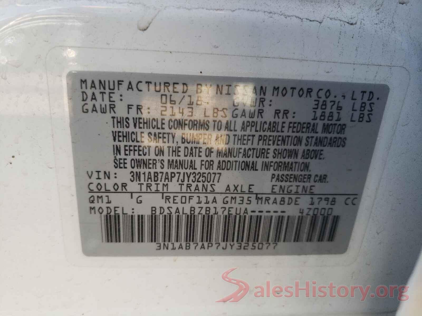 3N1AB7AP7JY325077 2018 NISSAN SENTRA