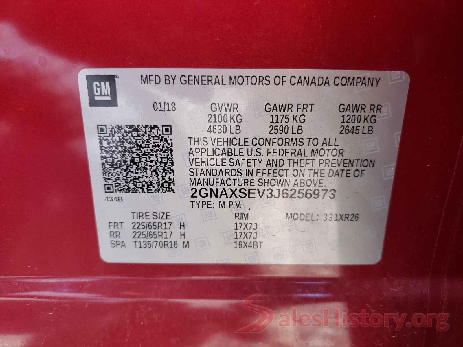 2GNAXSEV3J6256973 2018 CHEVROLET EQUINOX