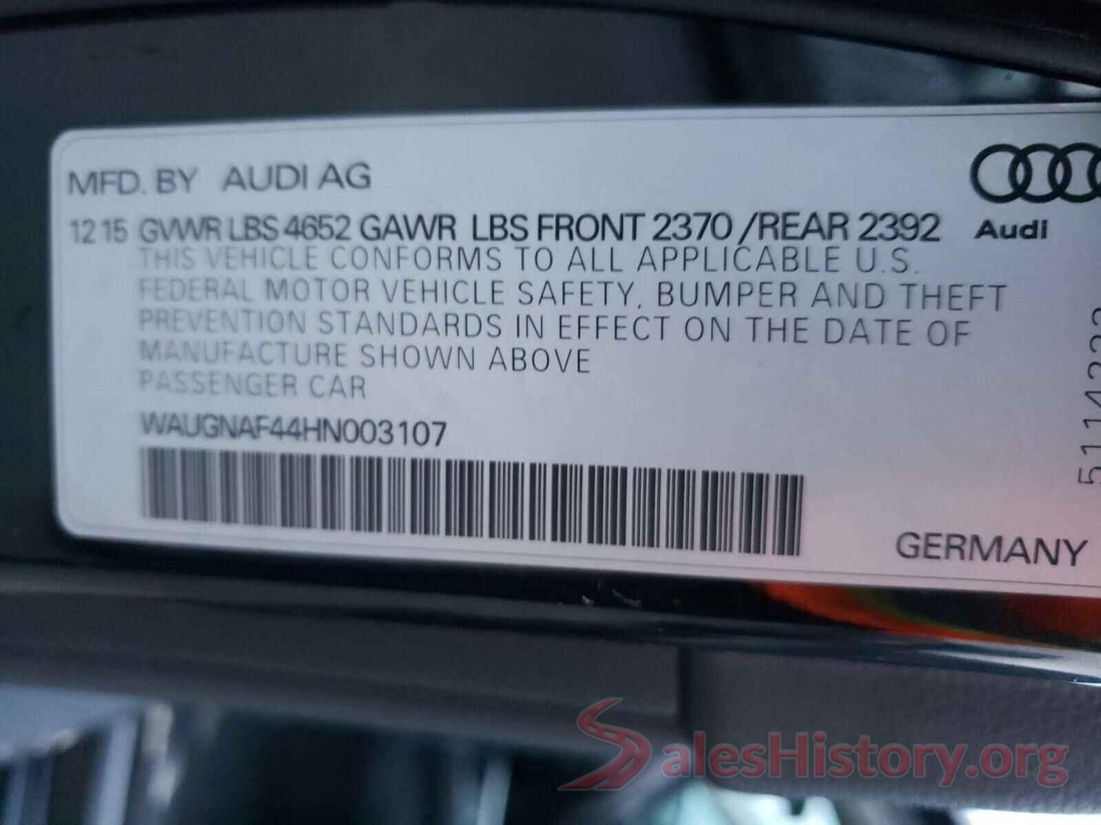 WAUGNAF44HN003107 2017 AUDI A4