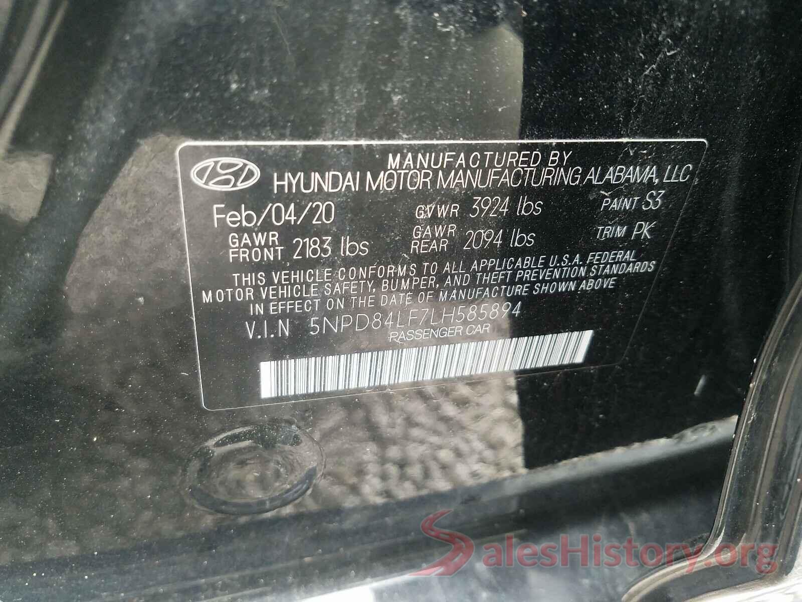 5NPD84LF7LH585894 2020 HYUNDAI ELANTRA