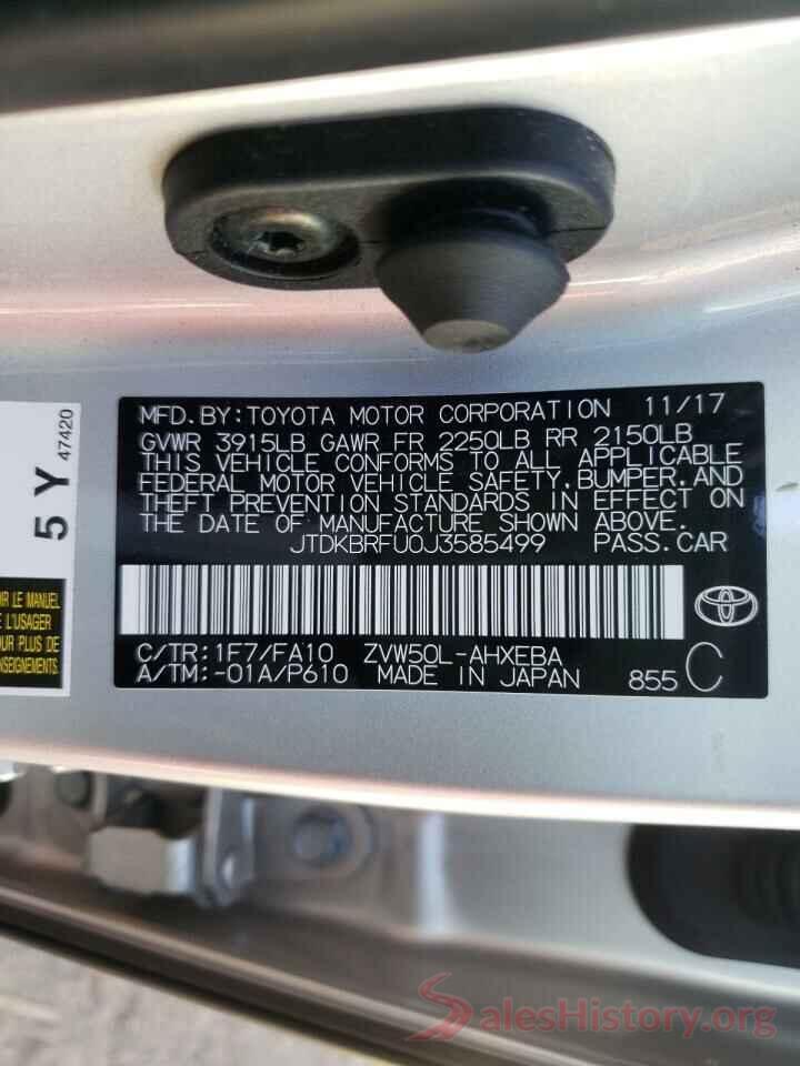 JTDKBRFU0J3585499 2018 TOYOTA PRIUS