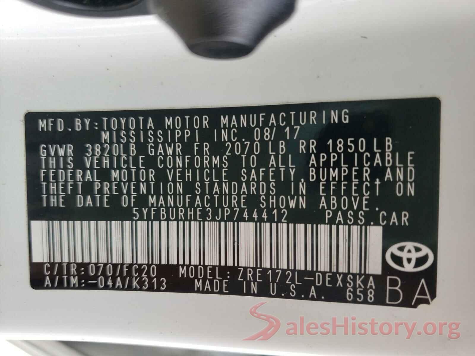 5YFBURHE3JP744412 2018 TOYOTA COROLLA