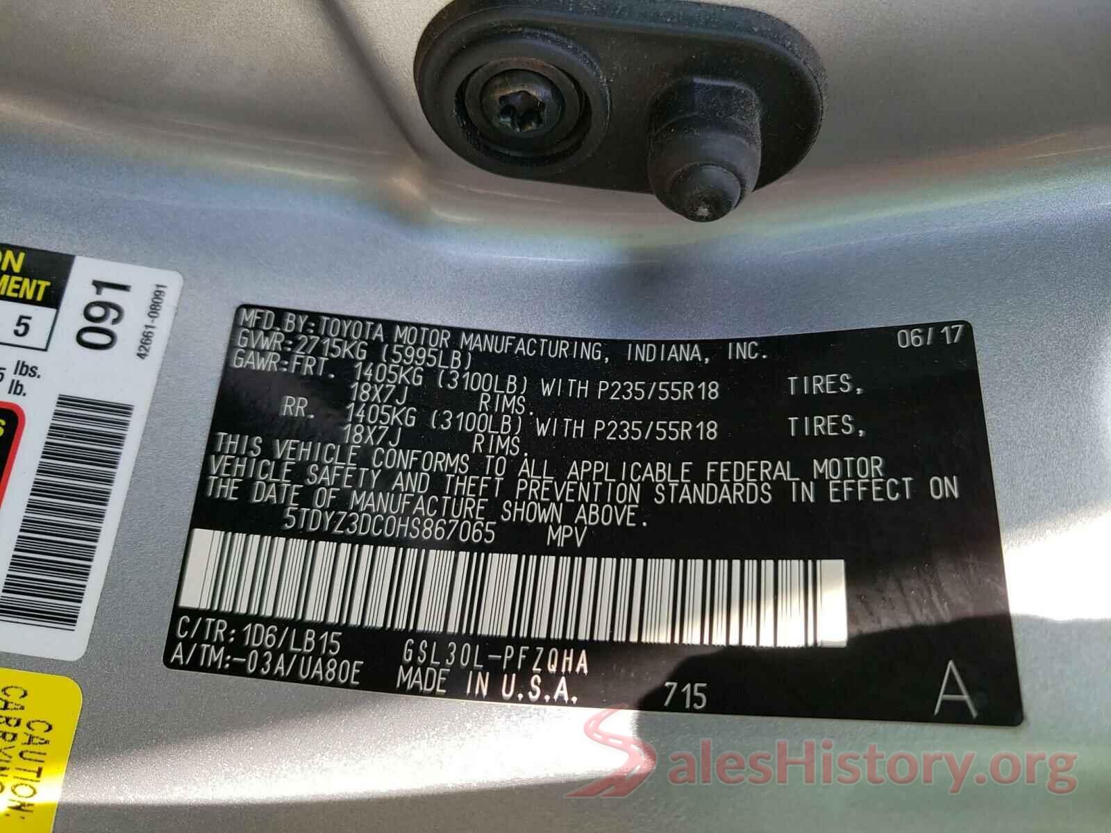 5TDYZ3DC0HS867065 2017 TOYOTA SIENNA