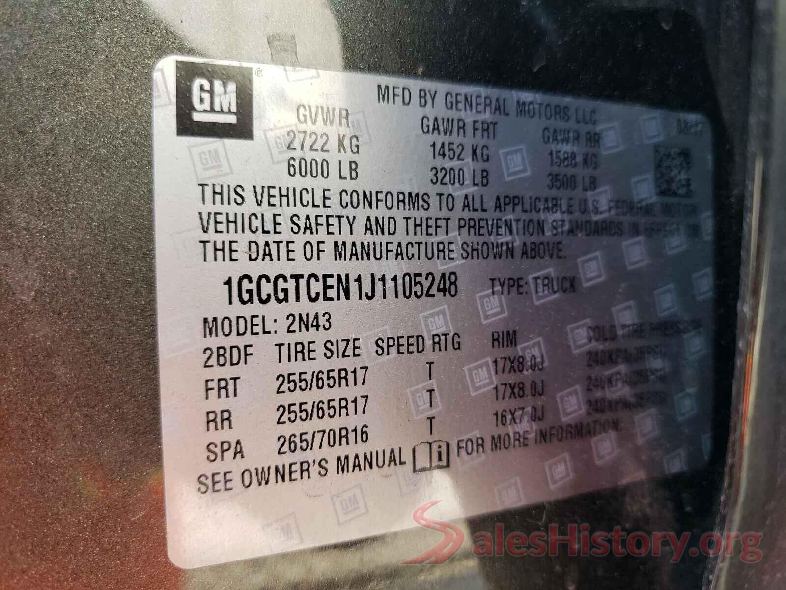 1GCGTCEN1J1105248 2018 CHEVROLET COLORADO