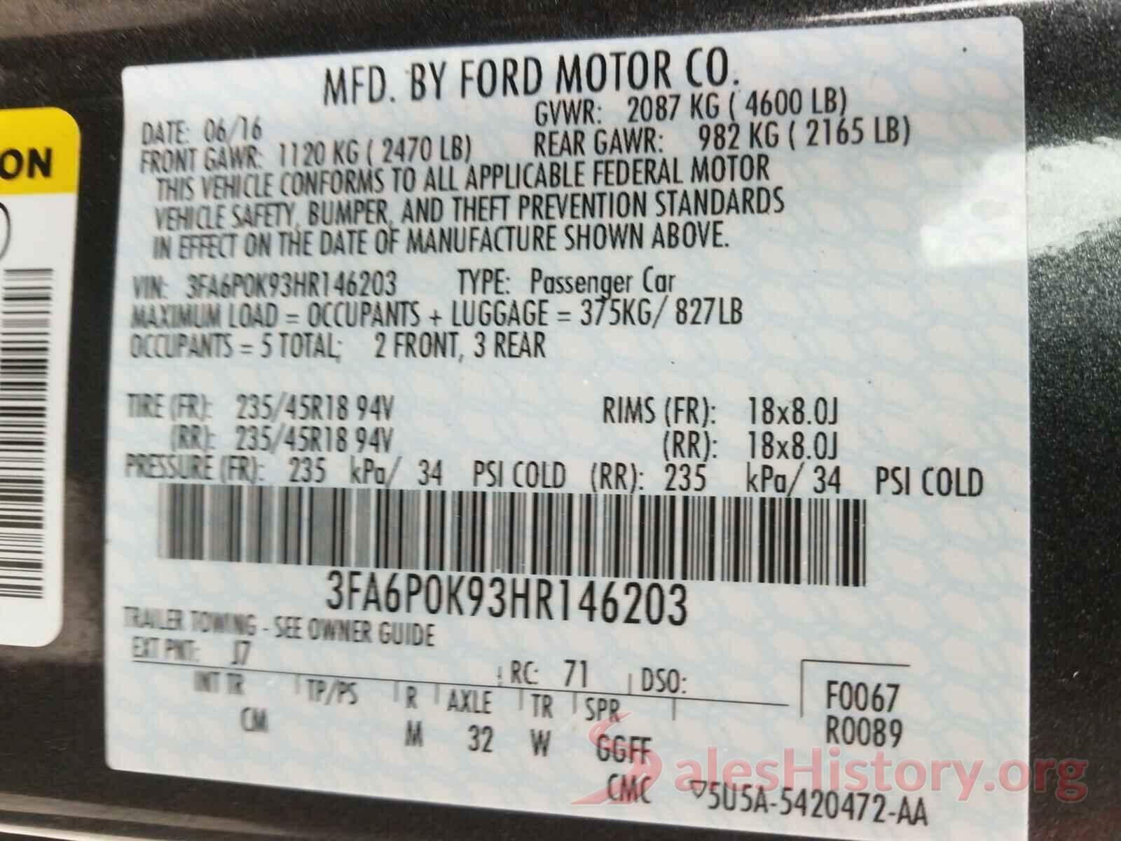 3FA6P0K93HR146203 2017 FORD FUSION