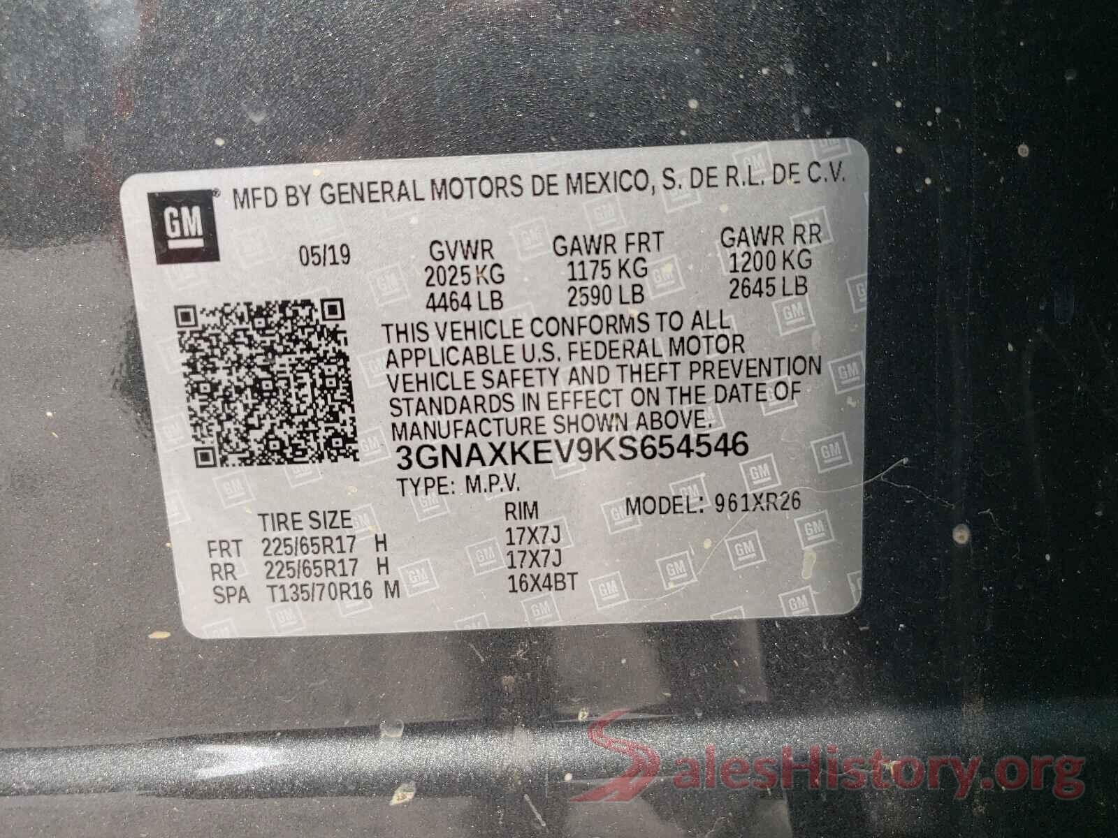 3GNAXKEV9KS654546 2019 CHEVROLET EQUINOX