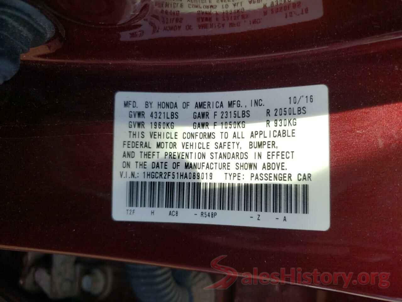 1HGCR2F51HA089019 2017 HONDA ACCORD