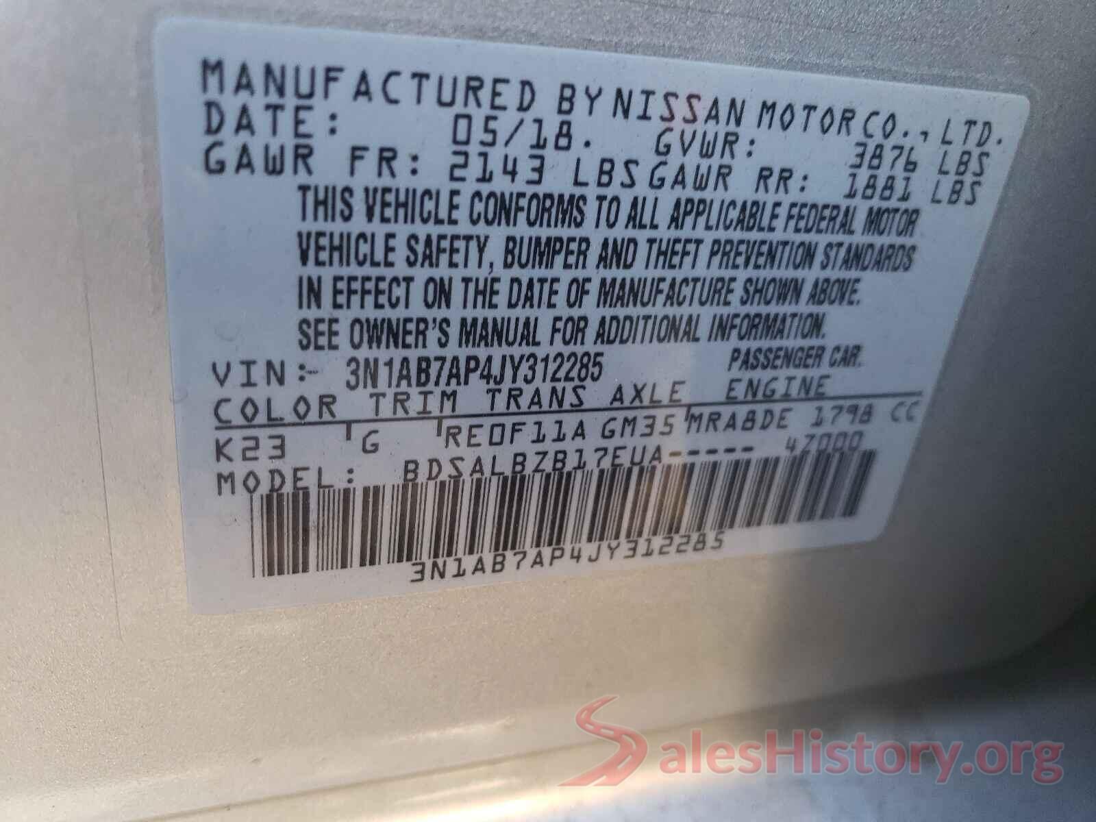 3N1AB7AP4JY312285 2018 NISSAN SENTRA