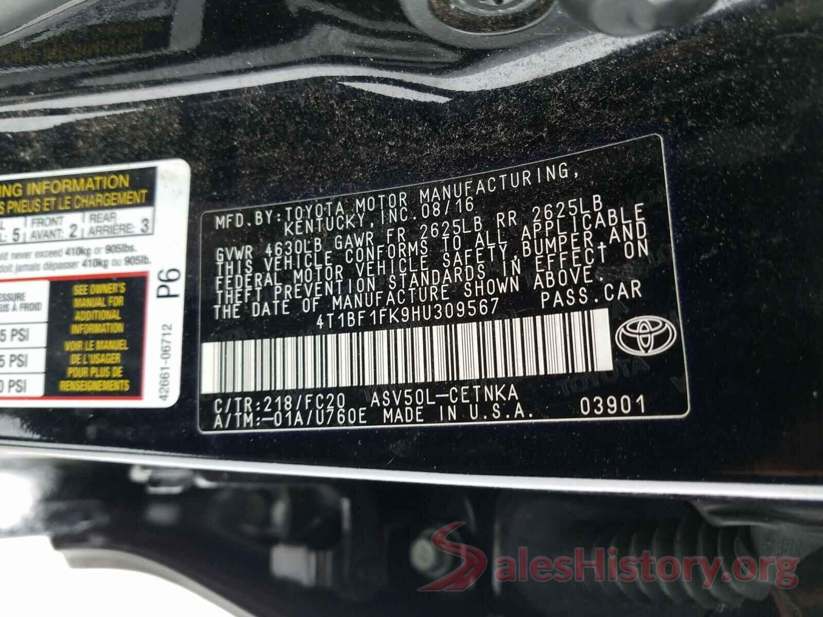 4T1BF1FK9HU309567 2017 TOYOTA CAMRY