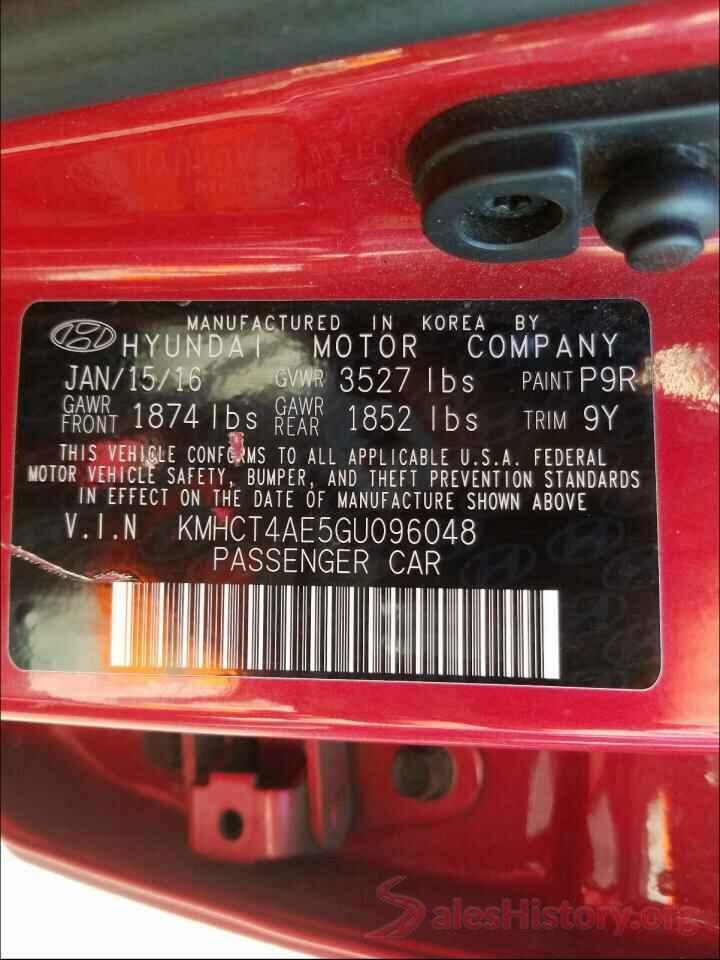 KMHCT4AE5GU096048 2016 HYUNDAI ACCENT