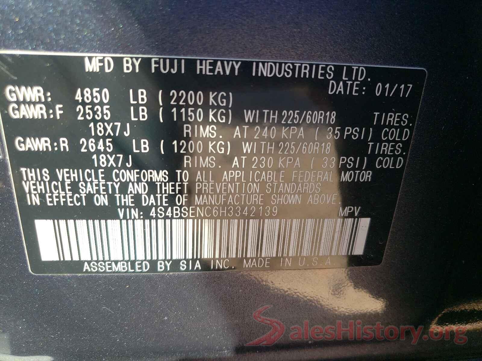 4S4BSENC6H3342139 2017 SUBARU OUTBACK