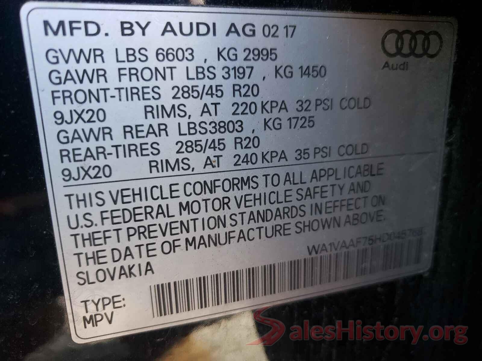 WA1VAAF75HD045768 2017 AUDI Q7