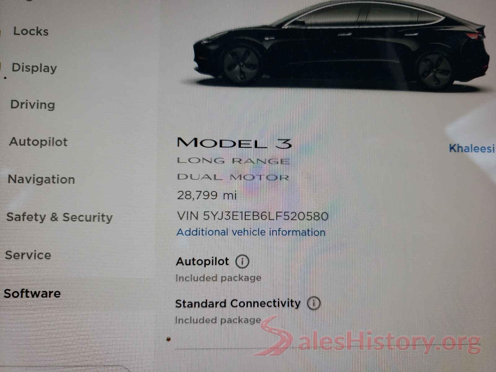 5YJ3E1EB6LF520580 2020 TESLA MODEL 3