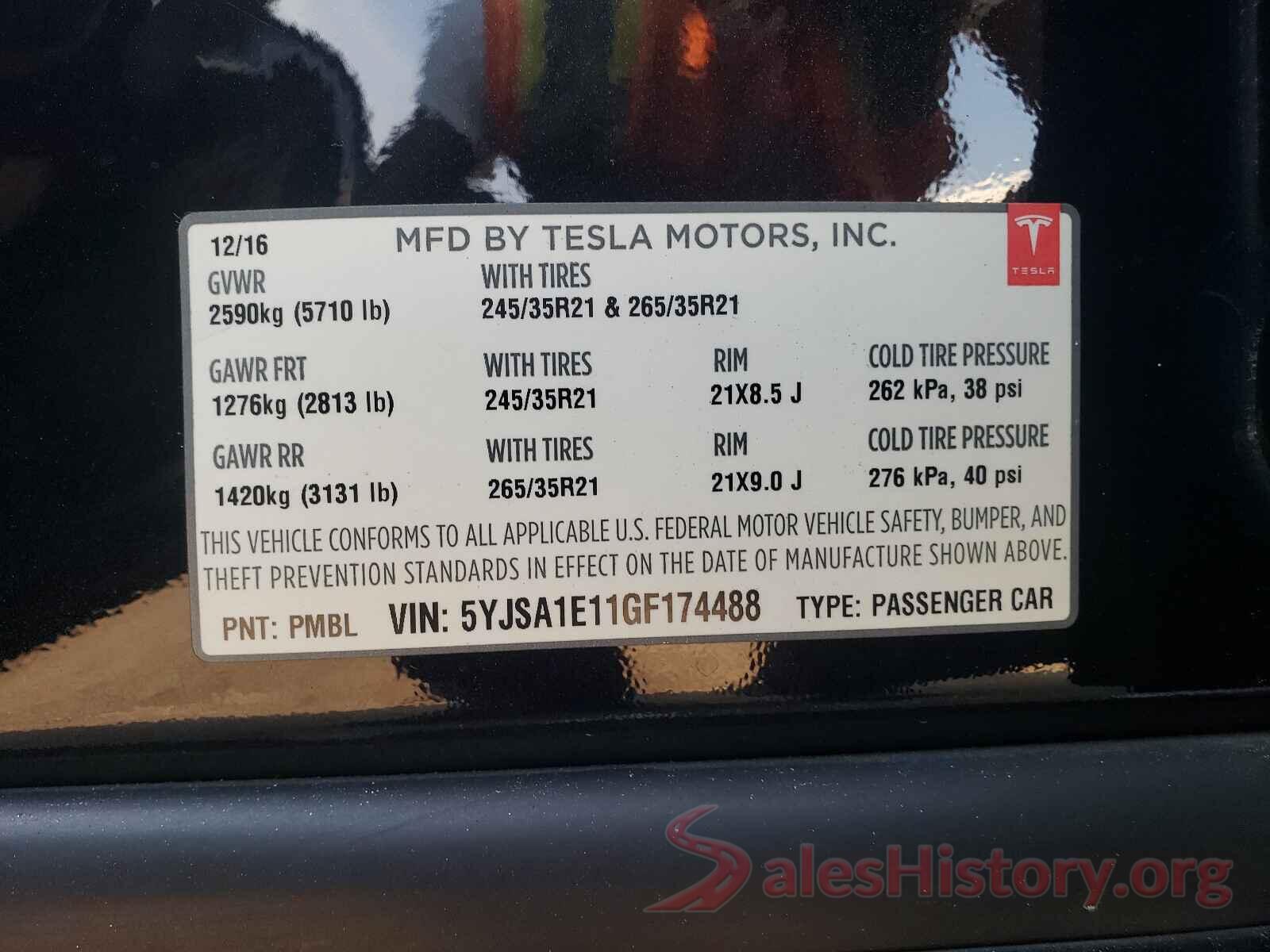 5YJSA1E11GF174488 2016 TESLA MODEL S