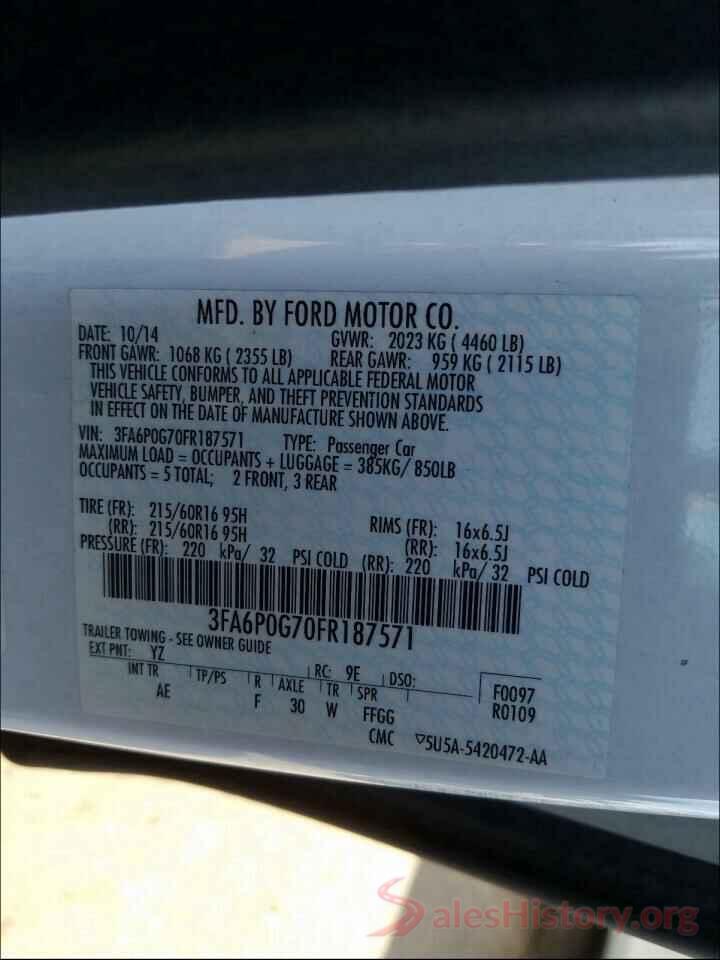 3FA6P0G70FR187571 2015 FORD FUSION