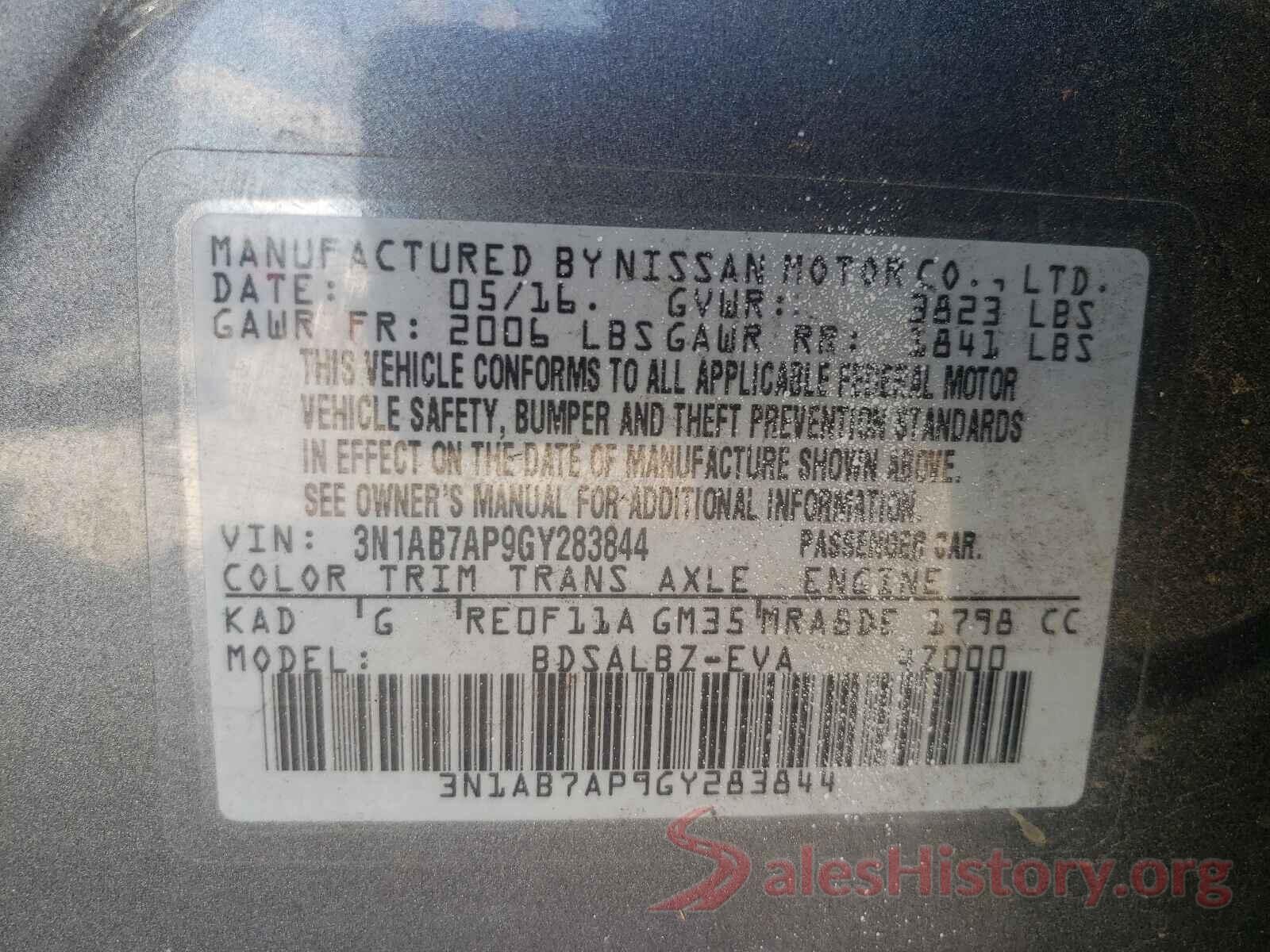 3N1AB7AP9GY283844 2016 NISSAN SENTRA