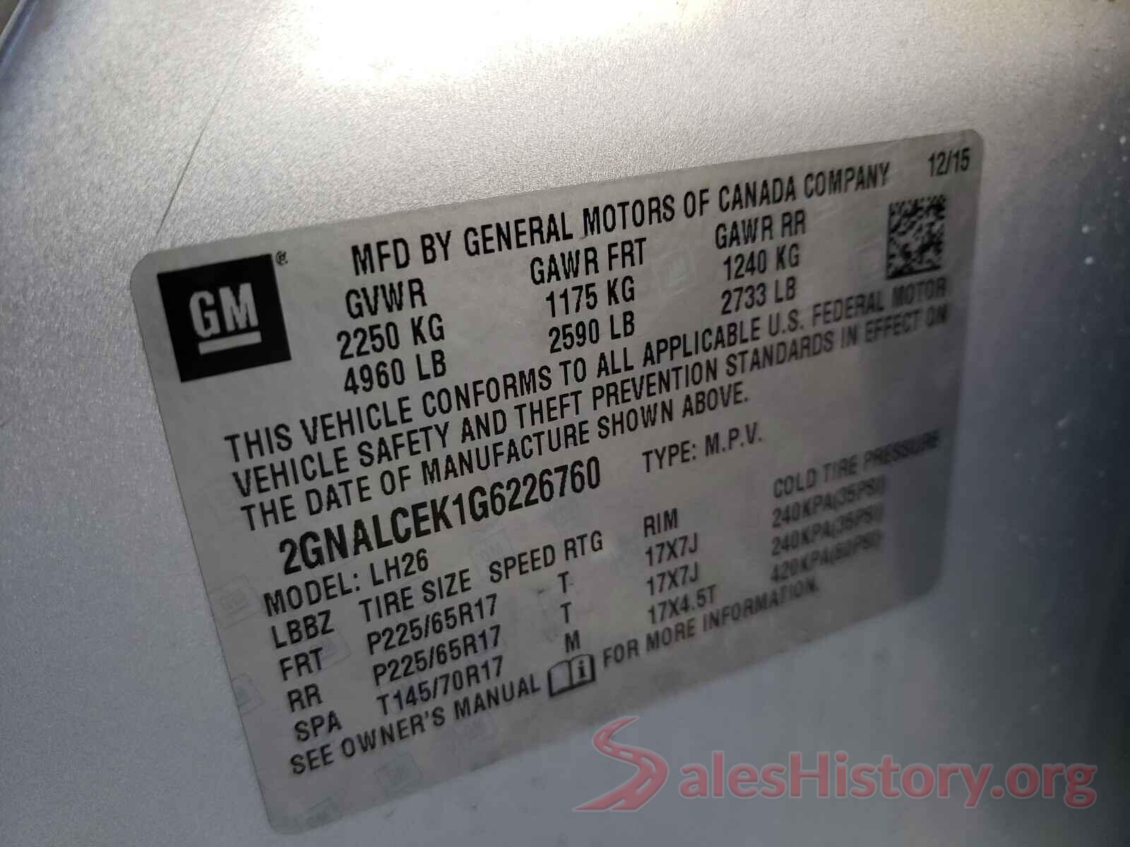 2GNALCEK1G6226760 2016 CHEVROLET EQUINOX