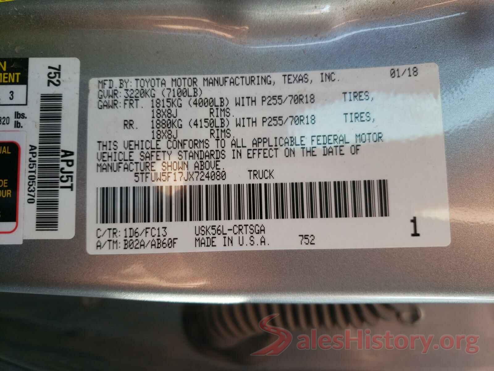 5TFUW5F17JX724080 2018 TOYOTA TUNDRA