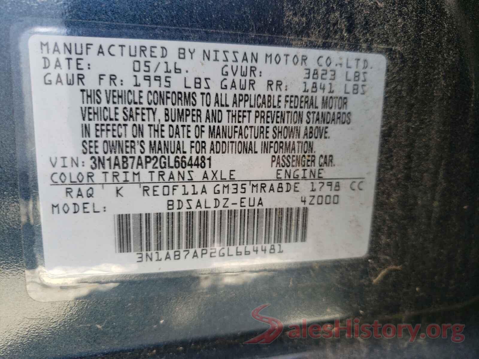 3N1AB7AP2GL664481 2016 NISSAN SENTRA