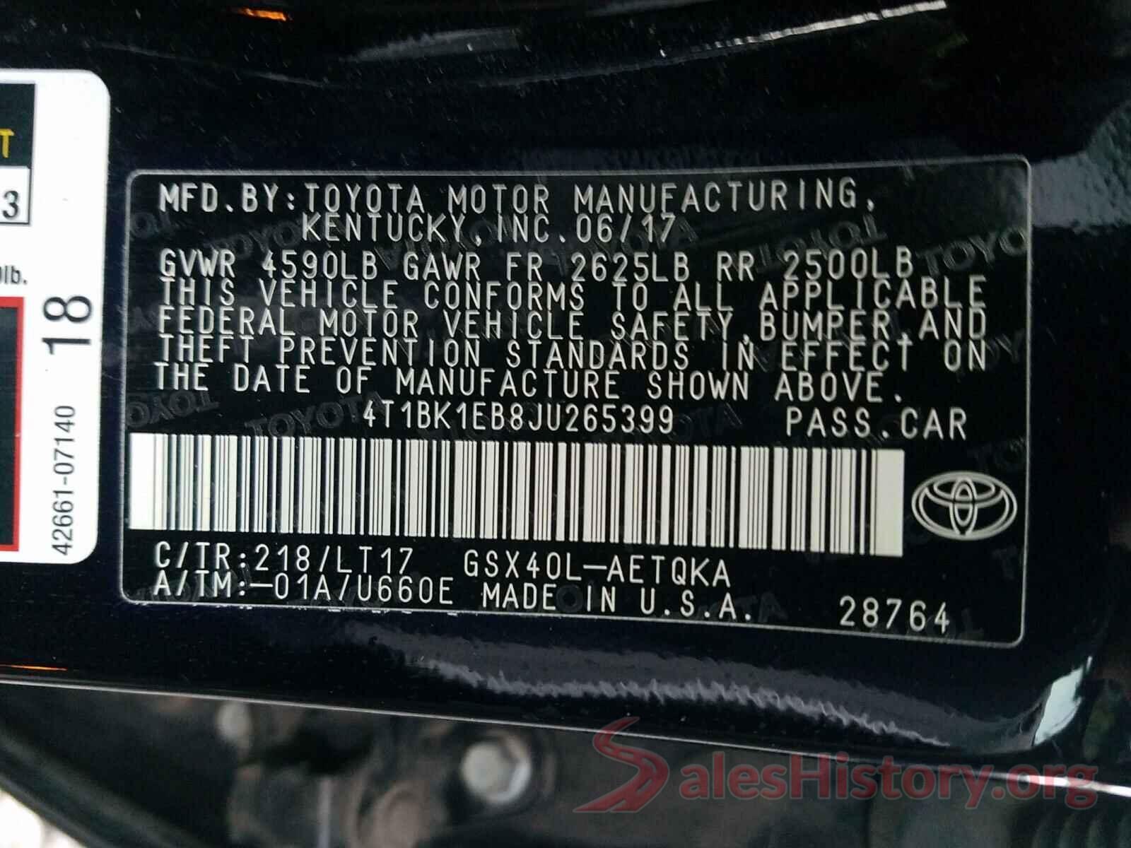 4T1BK1EB8JU265399 2018 TOYOTA AVALON