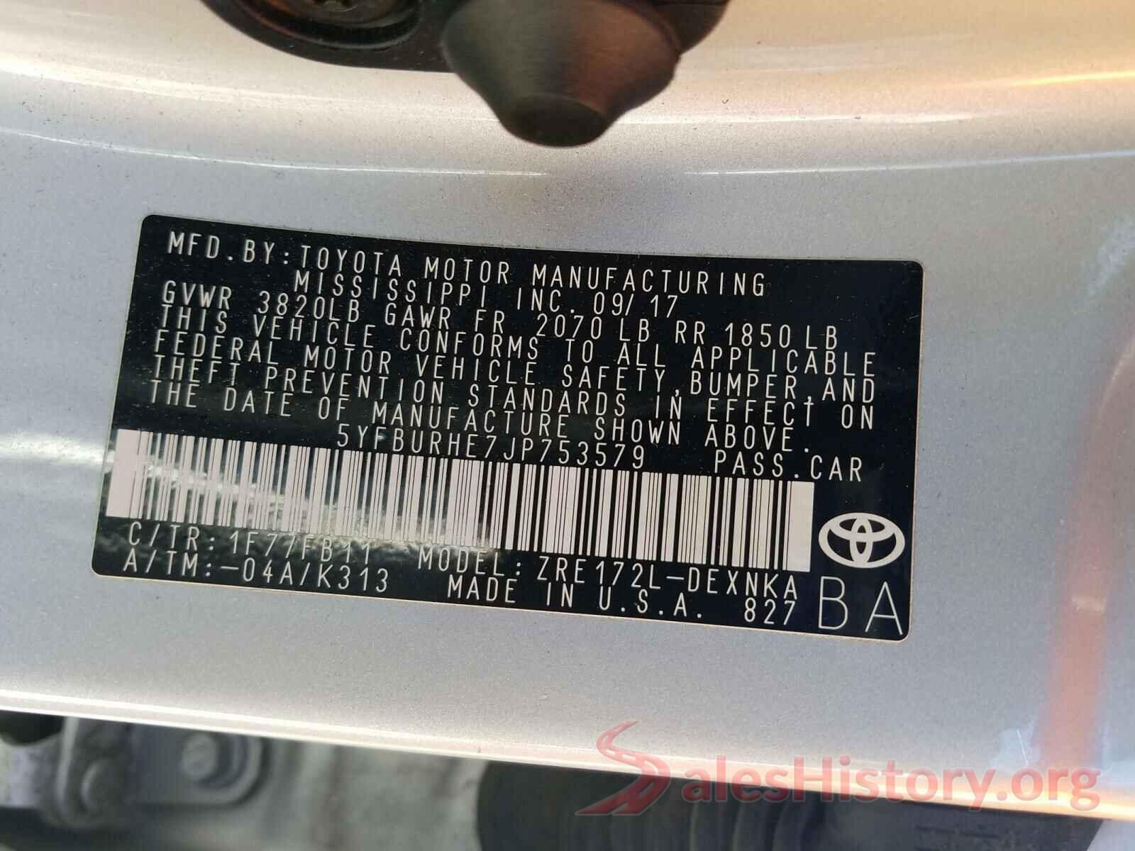 5YFBURHE7JP753579 2018 TOYOTA COROLLA