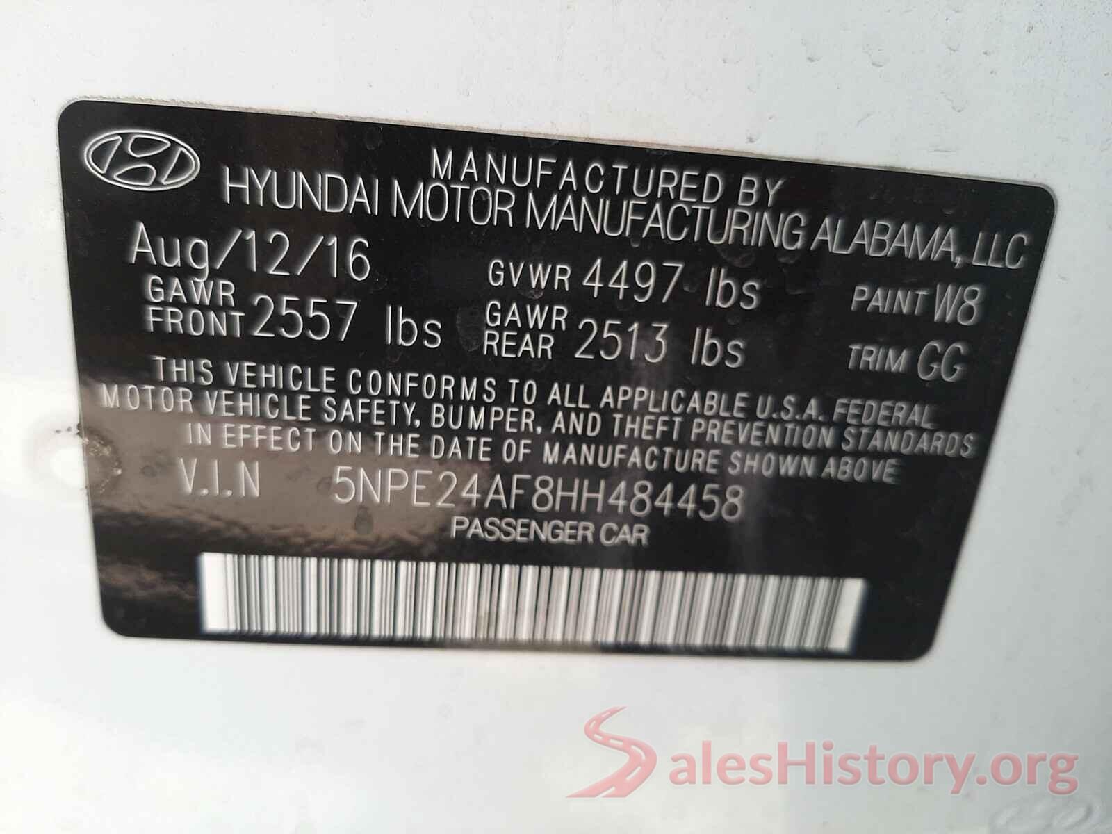 5NPE24AF8HH484458 2017 HYUNDAI SONATA