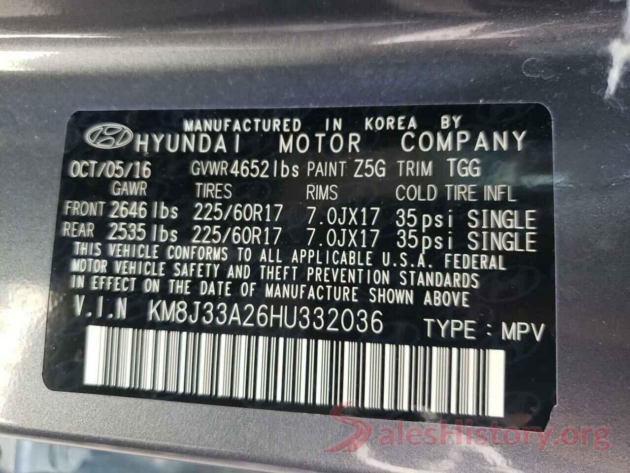 KM8J33A26HU332036 2017 HYUNDAI TUCSON