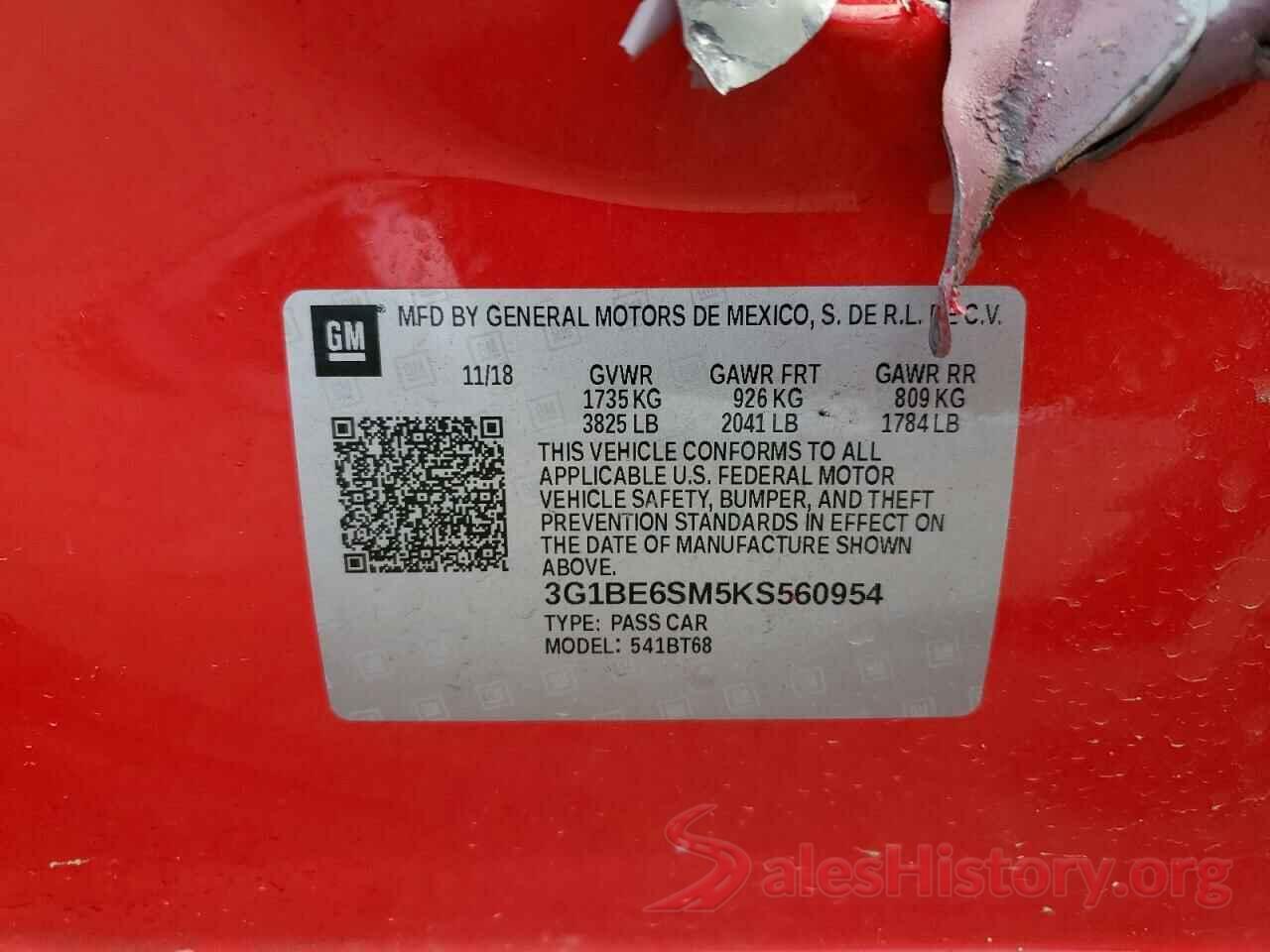 3G1BE6SM5KS560954 2019 CHEVROLET CRUZE