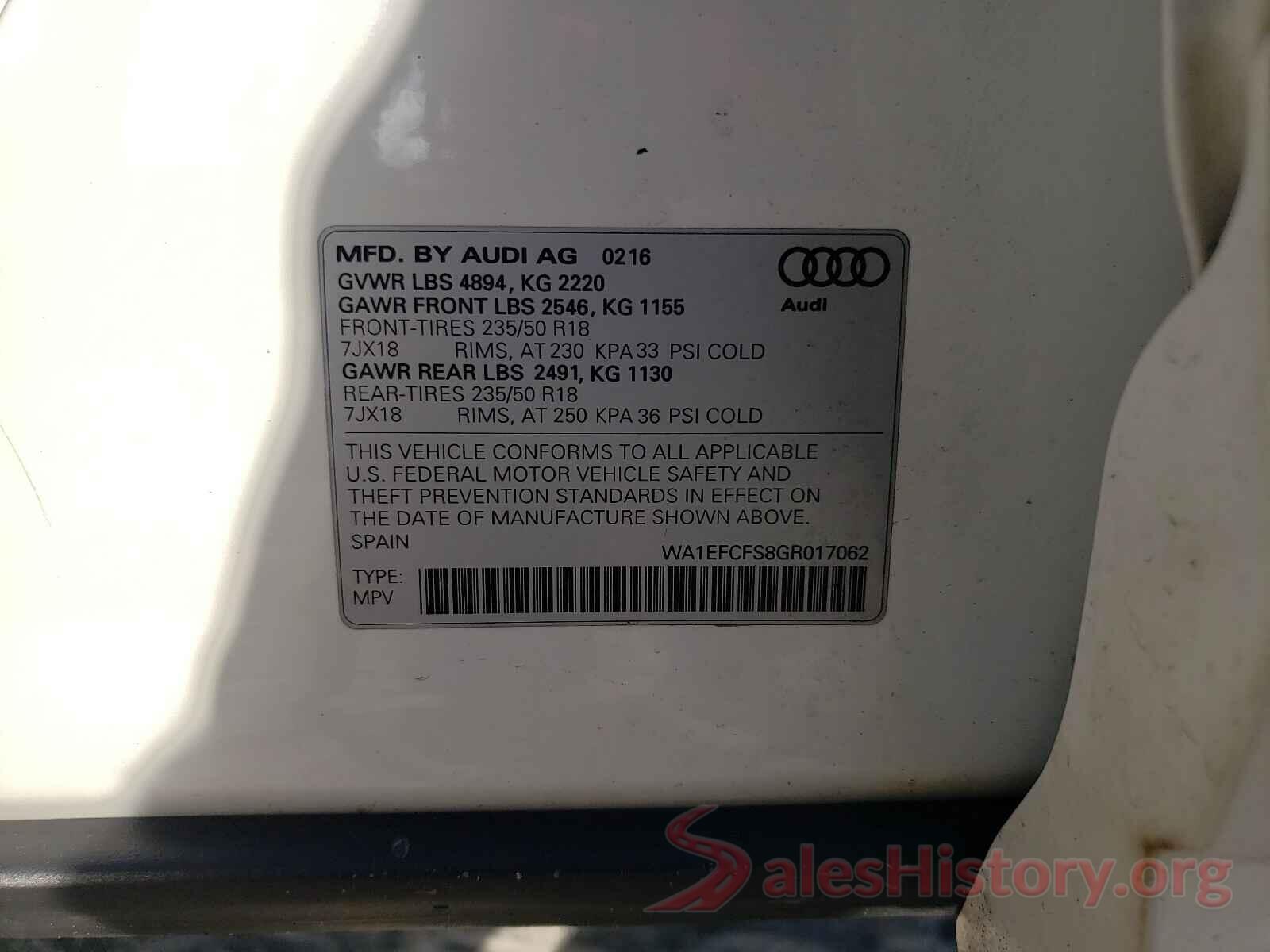 WA1EFCFS8GR017062 2016 AUDI Q3