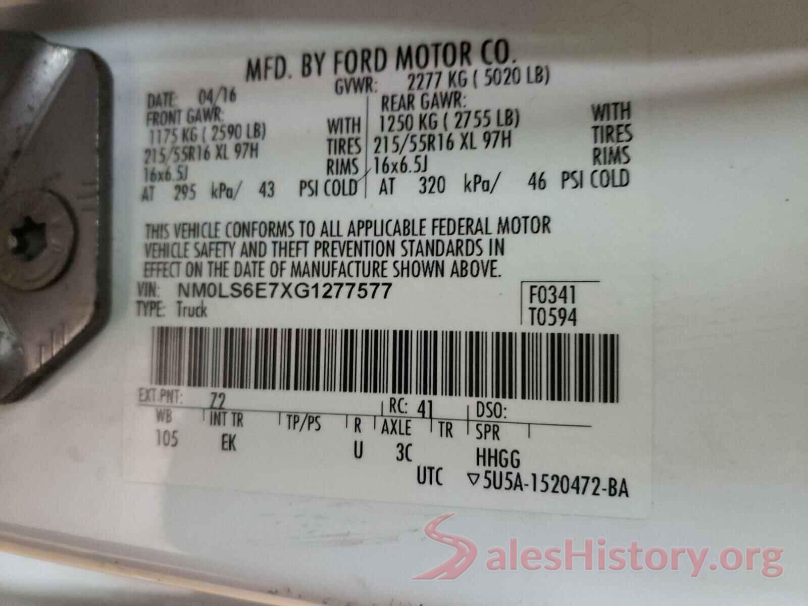 NM0LS6E7XG1277577 2016 FORD TRANSIT CO