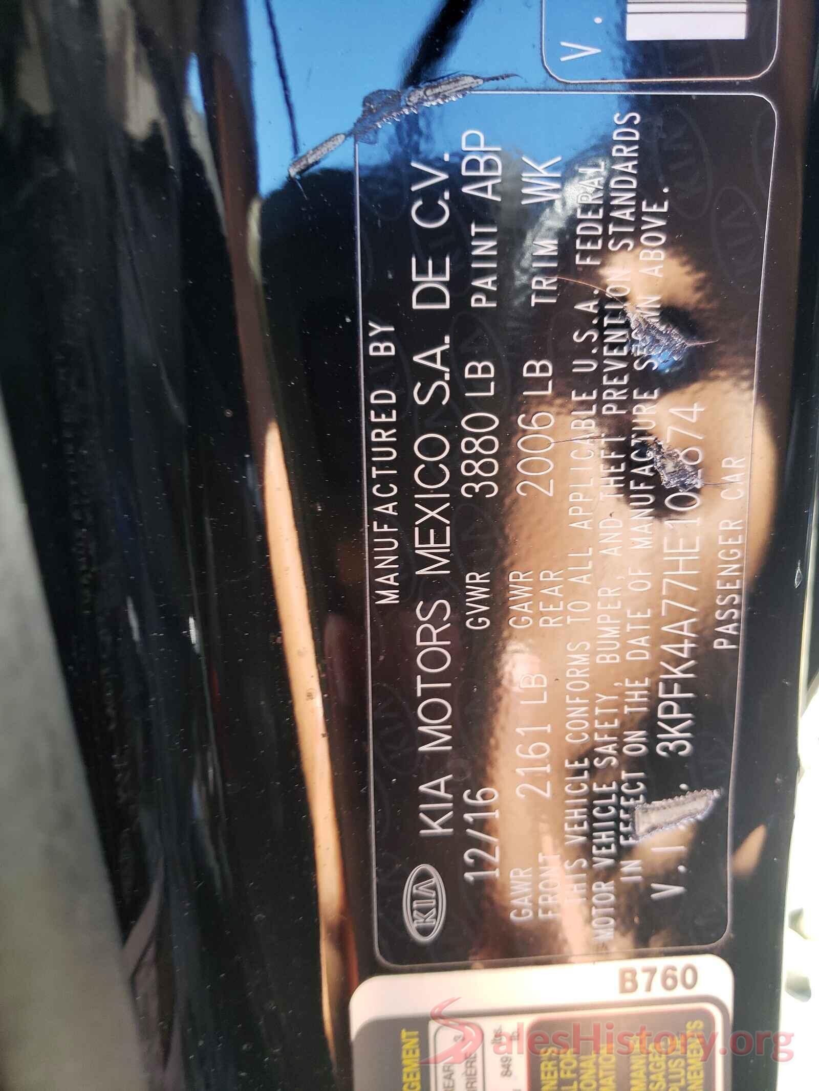 3KPFK4A77HE102874 2017 KIA FORTE