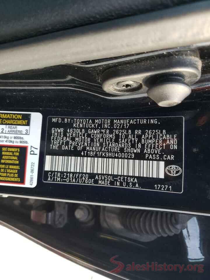 4T1BF1FK9HU400029 2017 TOYOTA CAMRY