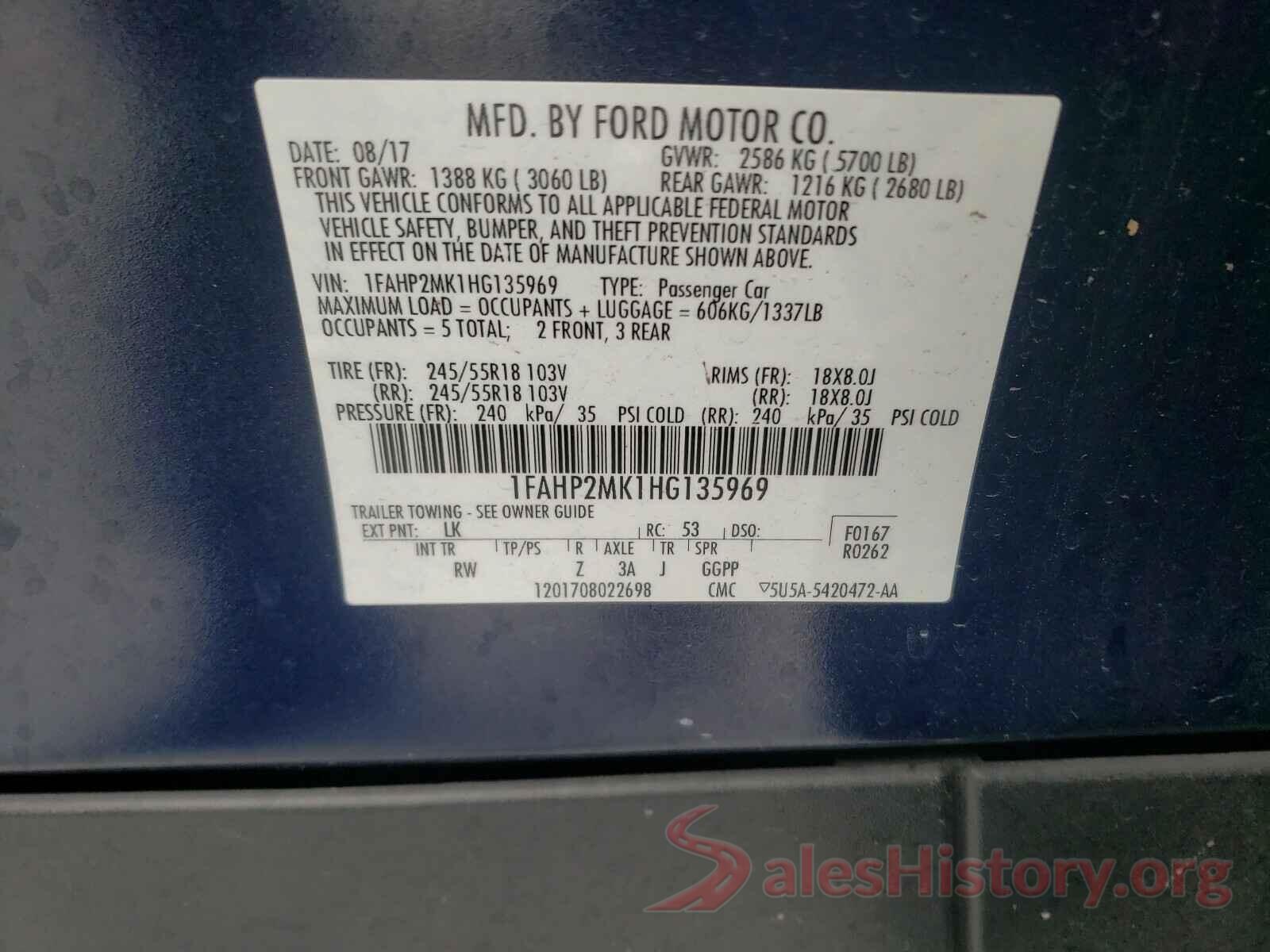 1FAHP2MK1HG135969 2017 FORD TAURUS