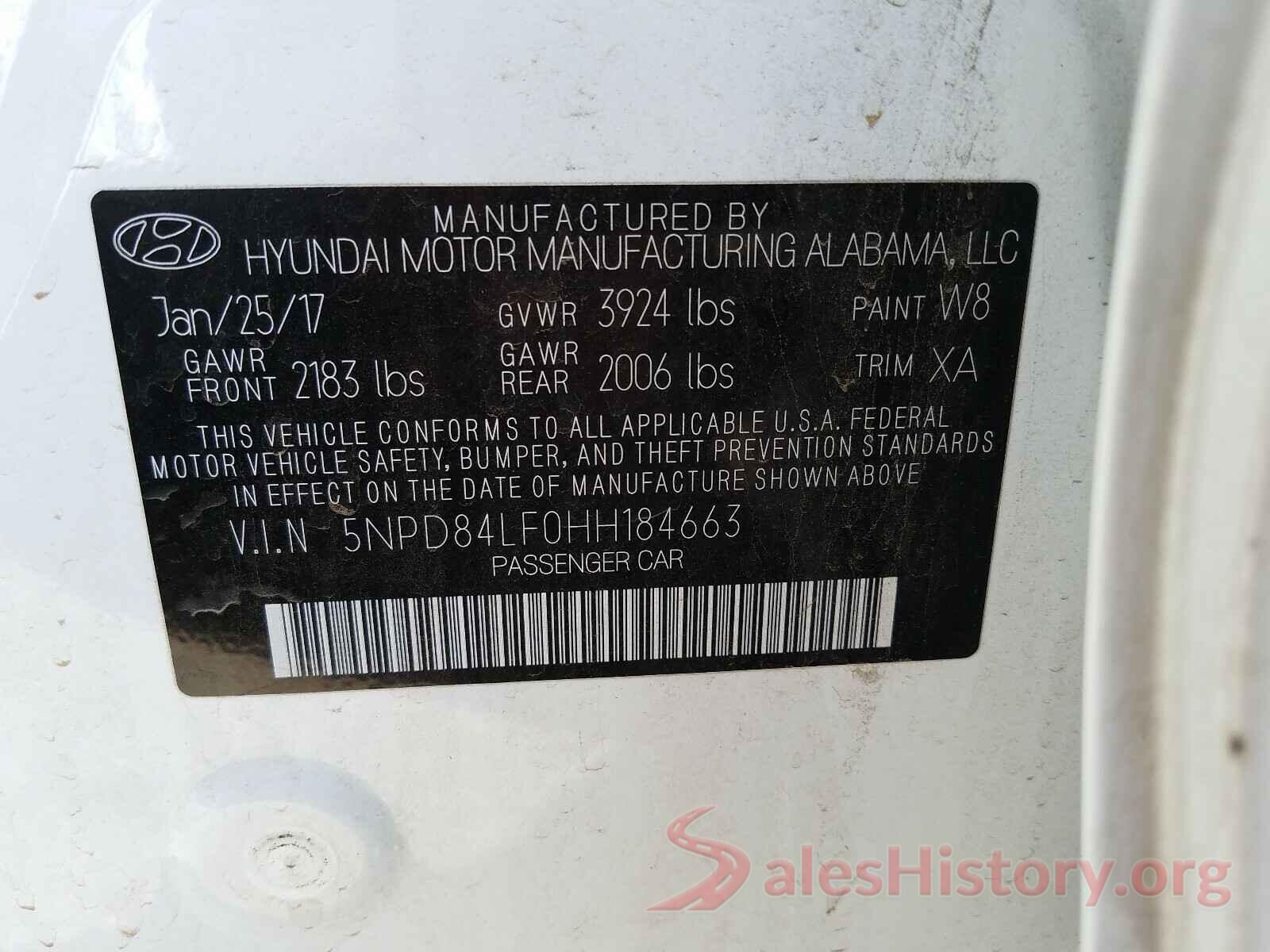 5NPD84LF0HH184663 2017 HYUNDAI ELANTRA