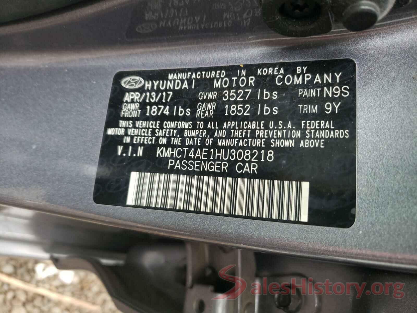 KMHCT4AE1HU308218 2017 HYUNDAI ACCENT