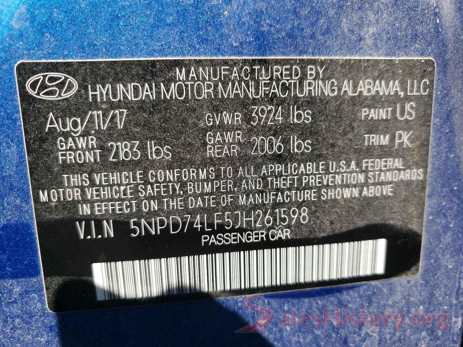 5NPD74LF5JH261598 2018 HYUNDAI ELANTRA