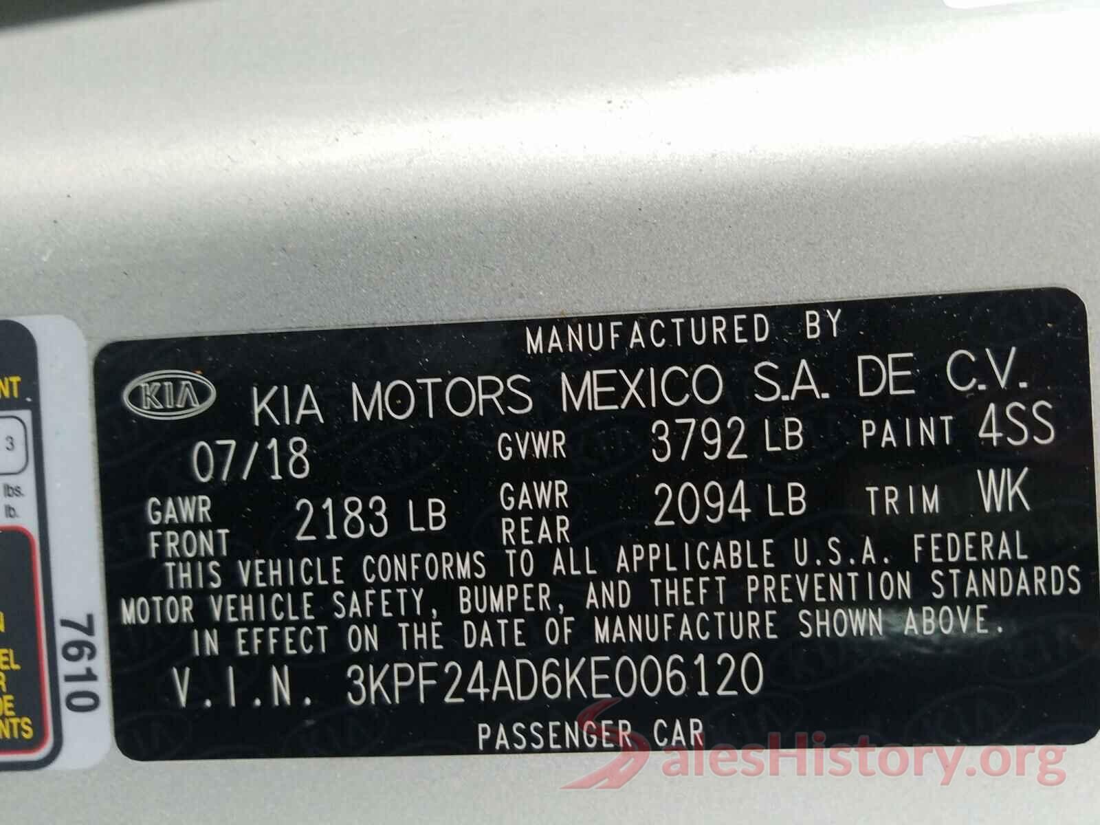 3KPF24AD6KE006120 2019 KIA FORTE