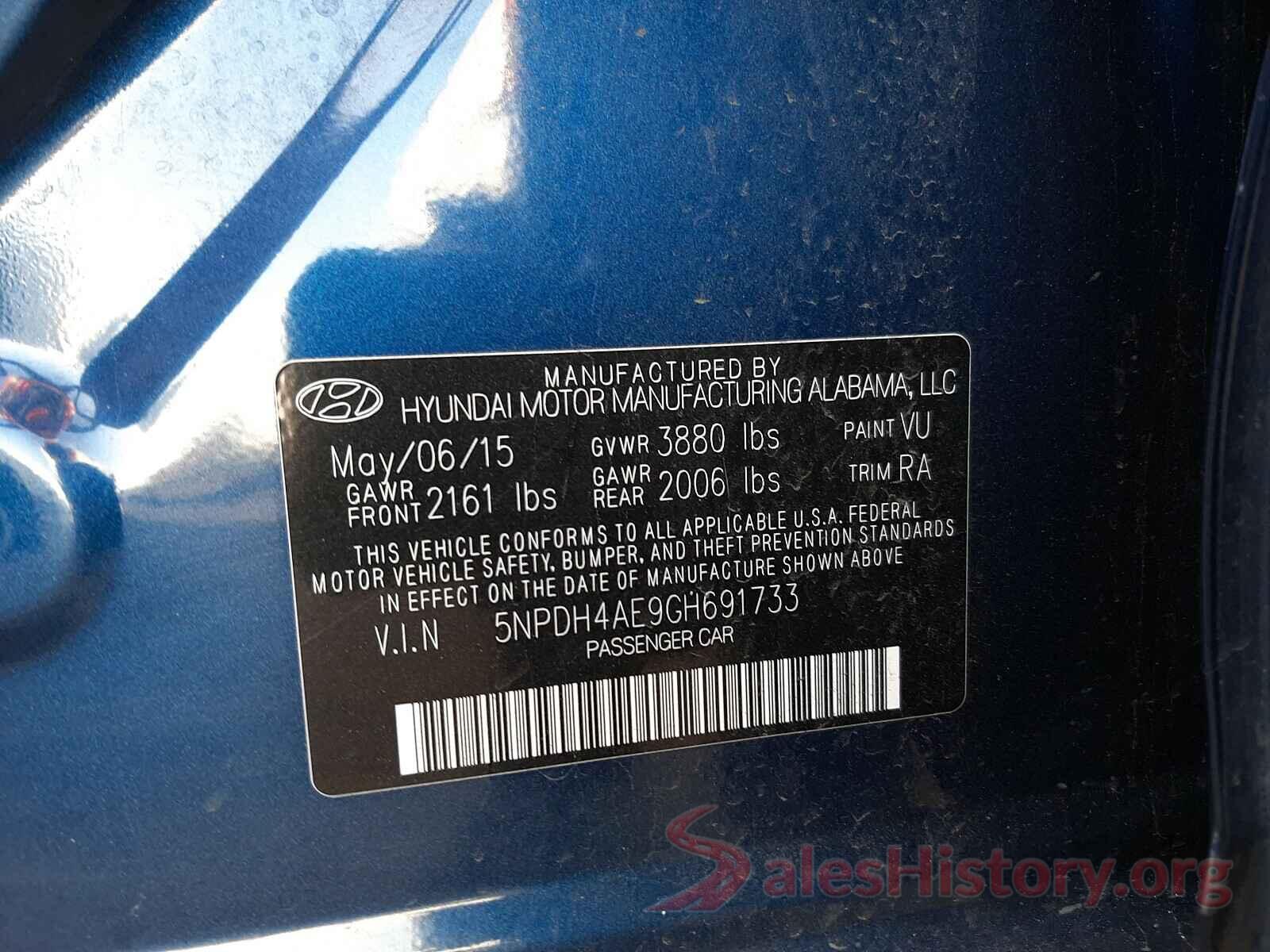 5NPDH4AE9GH691733 2016 HYUNDAI ELANTRA