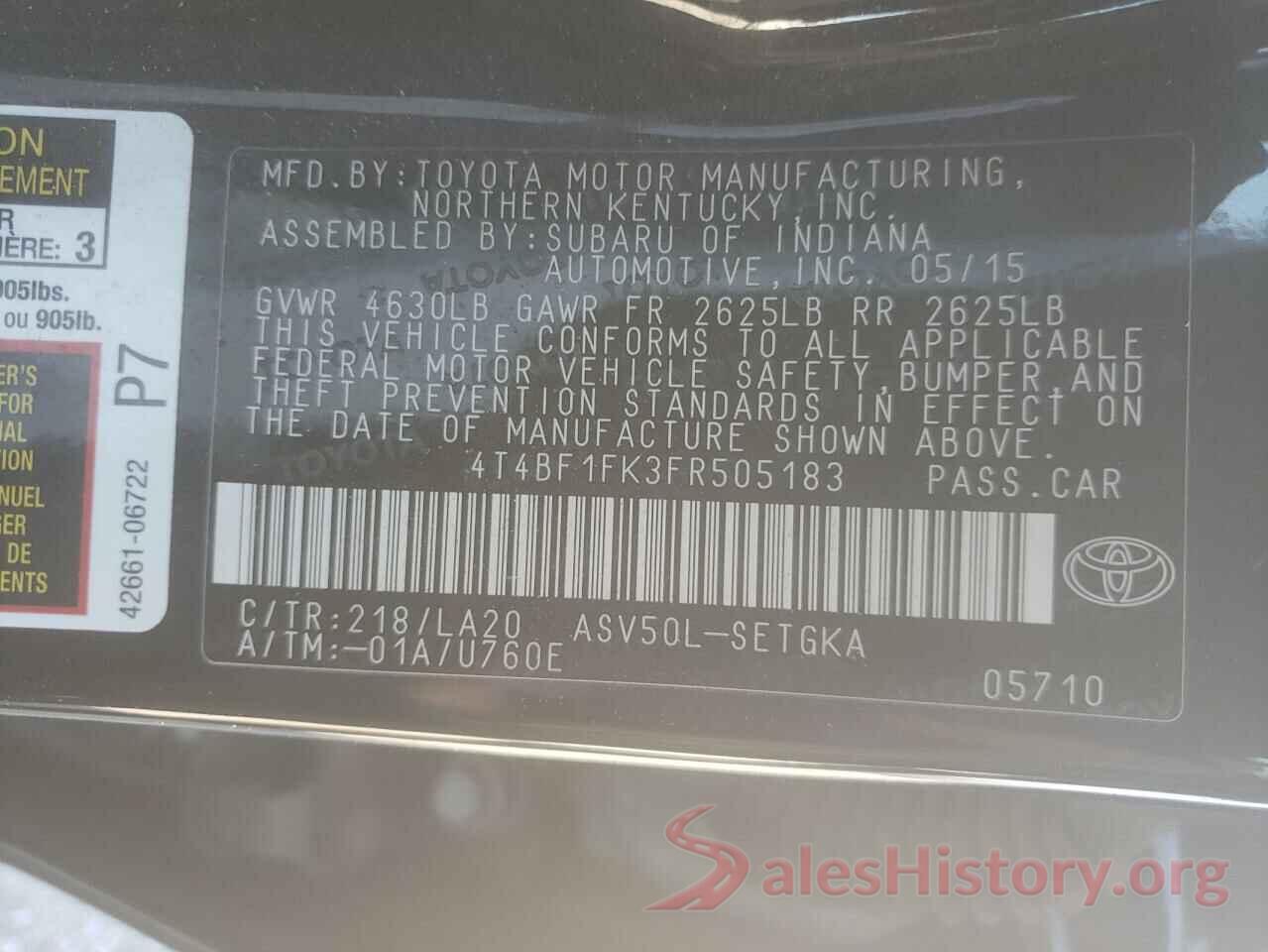 4T4BF1FK3FR505183 2015 TOYOTA CAMRY