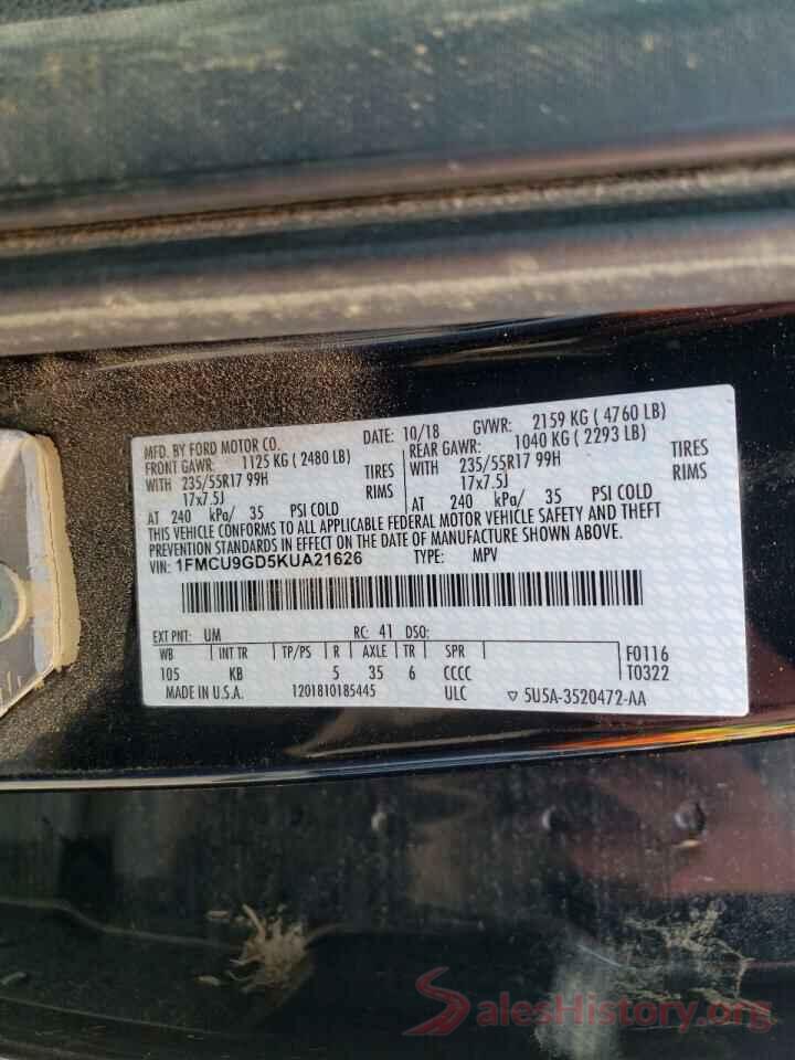 1FMCU9GD5KUA21626 2019 FORD ESCAPE