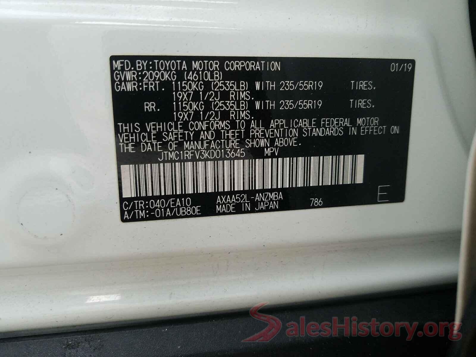 JTMC1RFV3KD013645 2019 TOYOTA RAV4