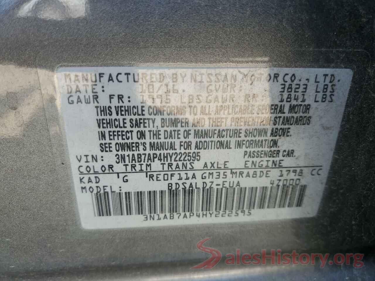 3N1AB7AP4HY222595 2017 NISSAN SENTRA